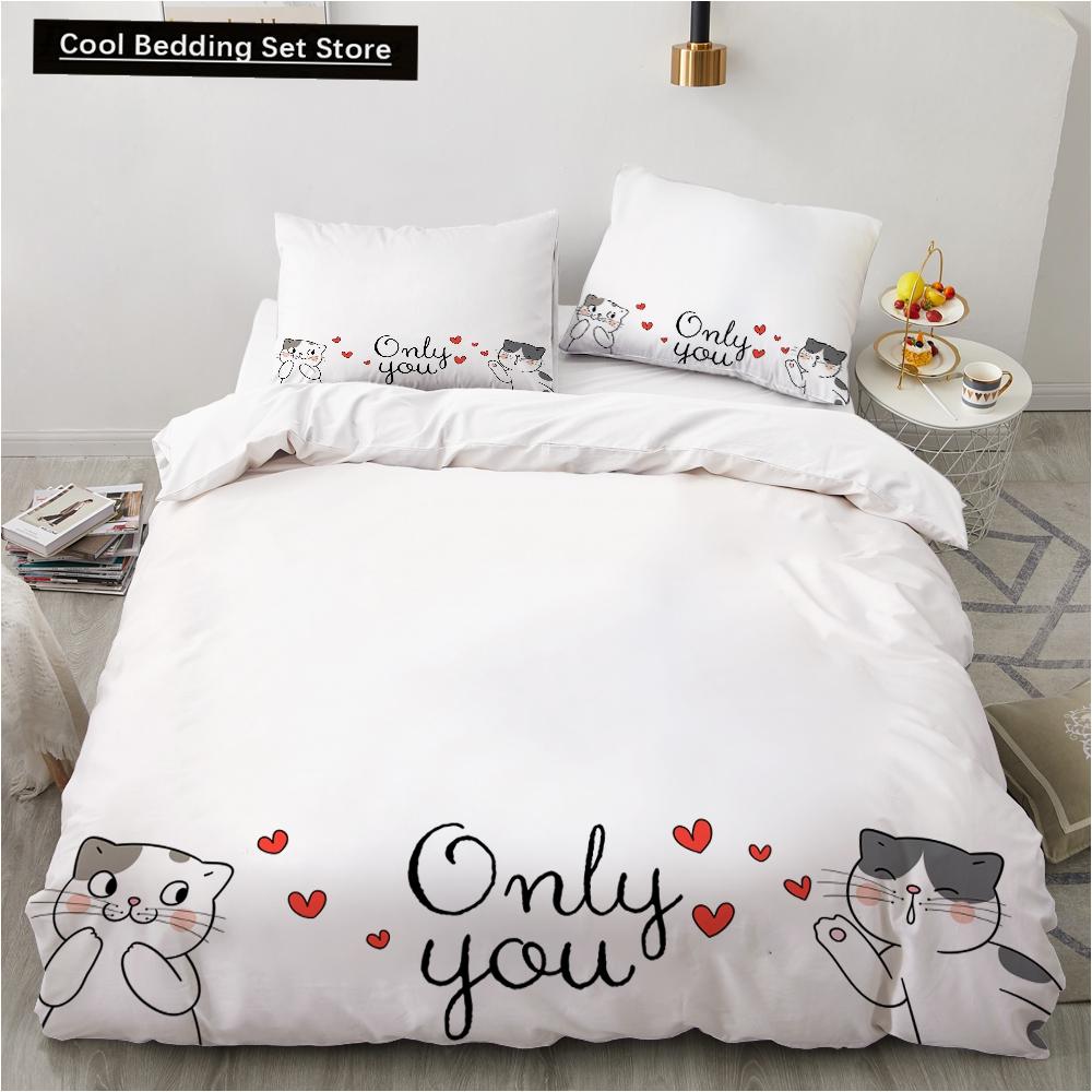 Animal Kitty King Queen Duvet Cover Lovely Pet Cat bedding set Cartoon Quilt Cover 2/3pcs Colorful Polyester Comforter Cover