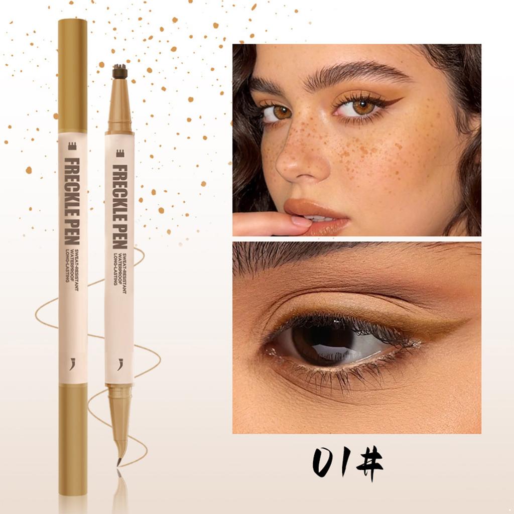 Dual-Ended 2-in-1 Eyeliner & Freckle Tool – Angled Tip + 6-Point Stamp, Water & Smudge Resistant, Long-Wearing for Daily Look