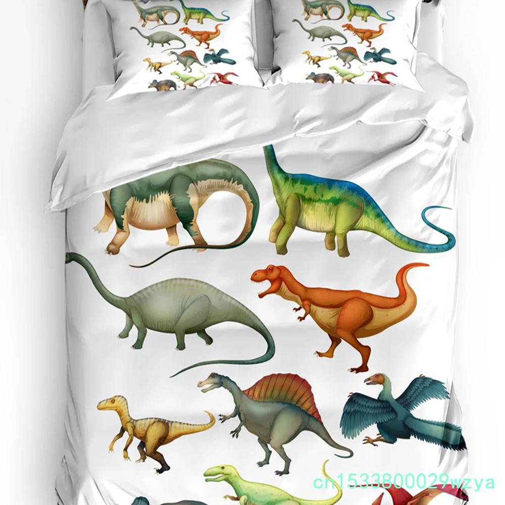 Barevný kreslený dinosaurus Modrý 3dílná sada povlečení do ložnice na manželskou postel Domácí textil Povlak na přikrývku Povlak na přikrývku Povlak na polštář