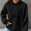 Büyük Beden Günlük Sweatshirt, Kadın Büyük Beden Düz Waffle Desen Uzun Kollu Cepli Bağcıklı Kapüşonlu Sweatshirt