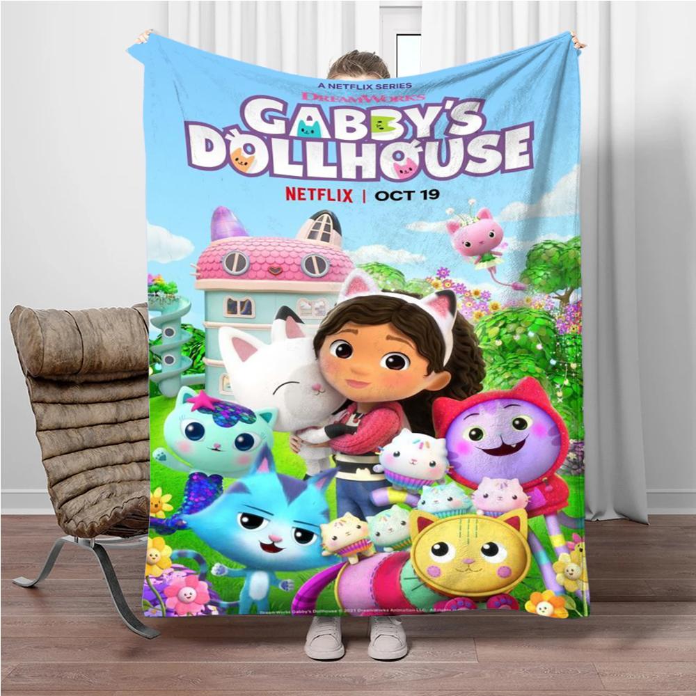 Cartoon G-Gabbys-Dollhouse Soft Flannel Blankets Keep Warm Throw Blanket Comfortable Blanket for Picnic Beds Sofa Home Bedroom