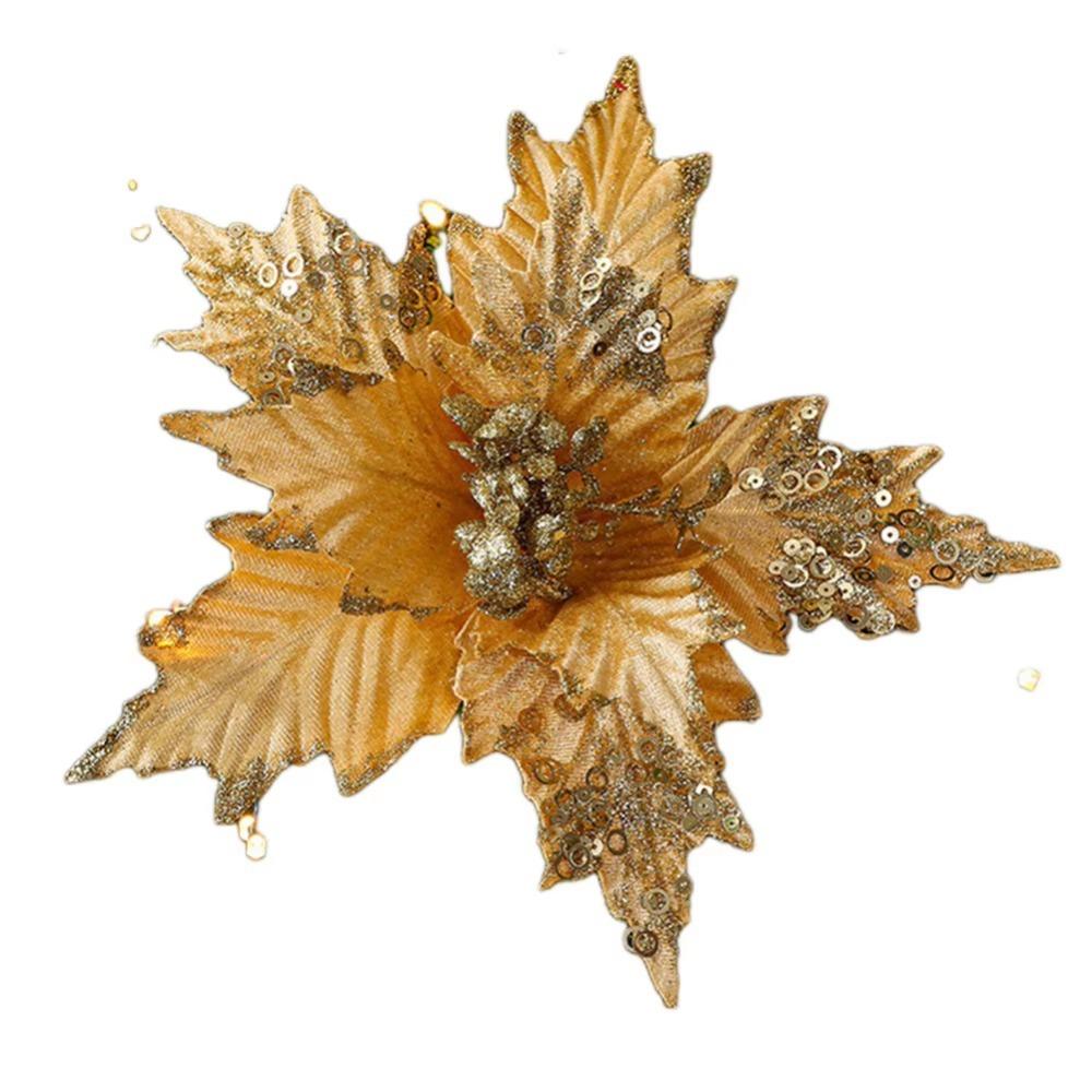 

Fashion Flower Head Artificial Christmas Flowers Handmade Shiny Simulated Sequined Flower DIY Xmas Tree Ornaments Party Supplies золотой