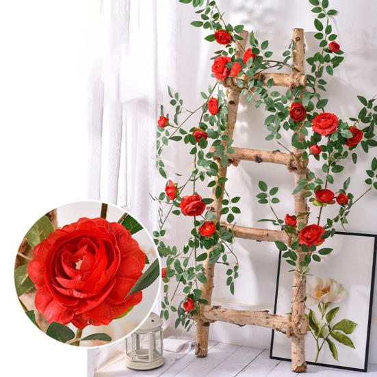 6FT Artificial Rose Vine Garland Fake Hanging Rose Ivy Plants Bendable Floral Garland Decoration for Wedding Home Party Garden Room Wall Decor