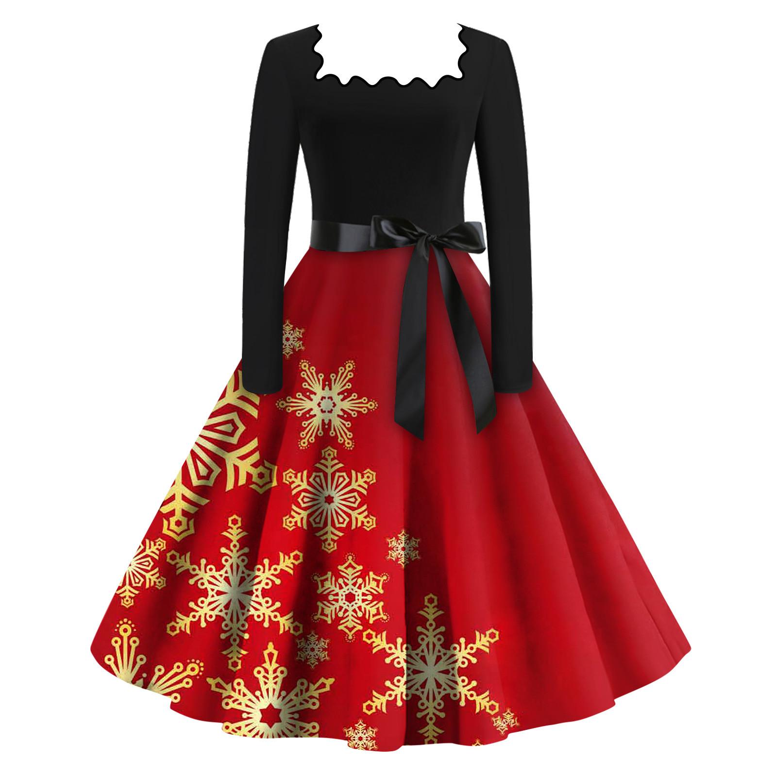 

Женская мода с квадратным вырезом, повседневные тонкие рождественские платья с длинным рукавом и принтом XXXXXL жёлтый