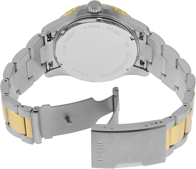 Fossil Blue Dive Watch Three Hand Date Two Tone Stainless Steel