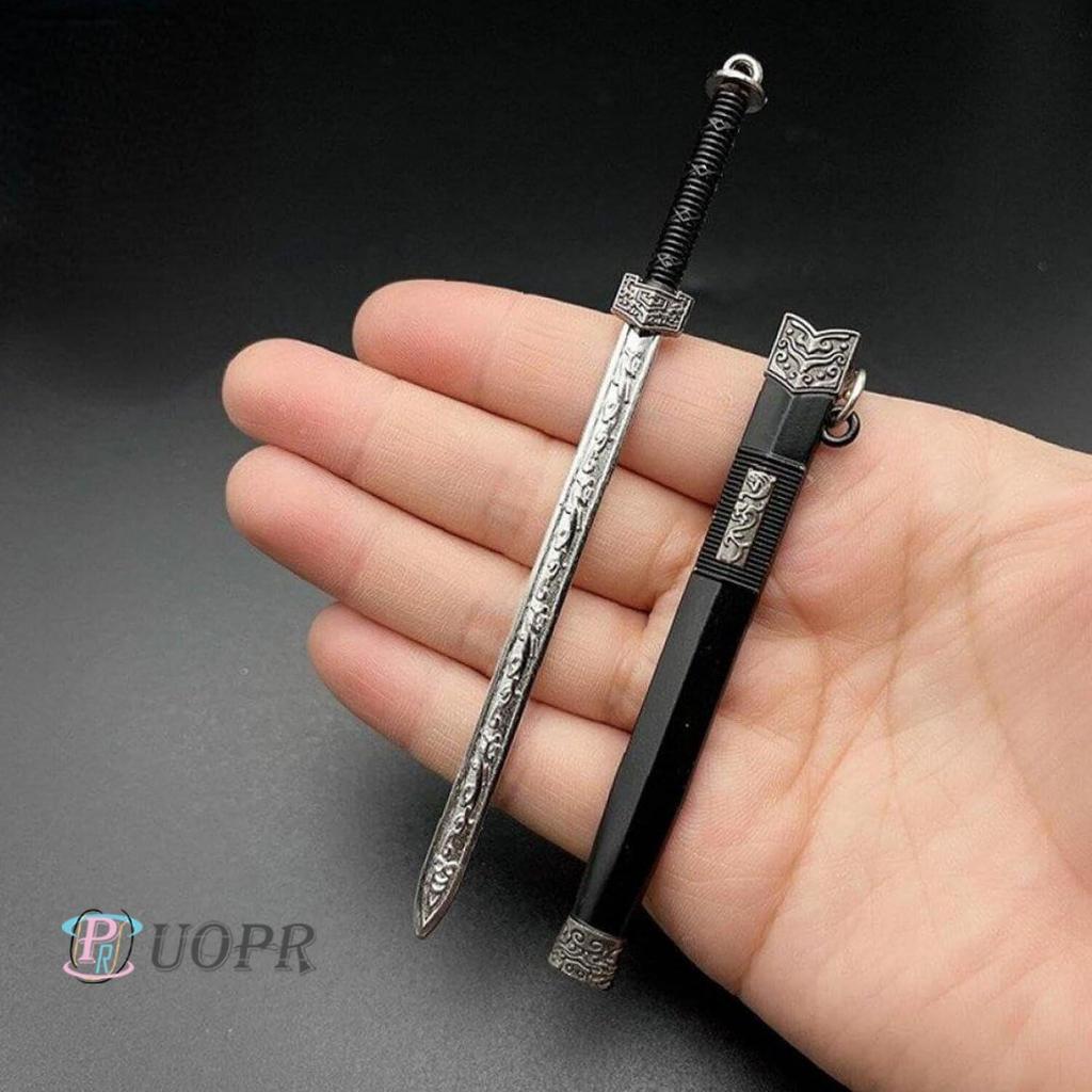 Keychain Mini Sword with Sheath Decoration Ancient Uncut Blade Weapon Collectible Chinhan Knife Pendant [UOPR] Pattern, Model,