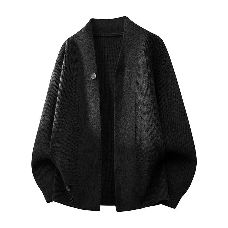 

Круглый свитер Вязаная мужская куртка Однотонный топ с длинным рукавом на пуговицах L коричневый