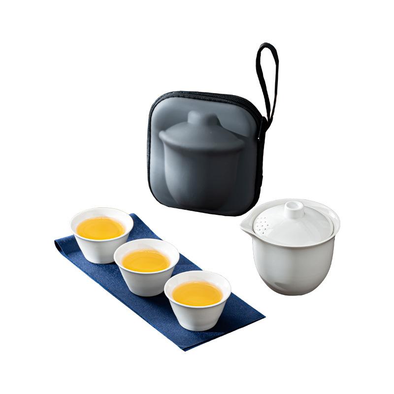 Plant Ash Outdoor Portable Travel Express Cup One Pot Three Cups Ceramic Travel Tea Set Integrated Storage Bag