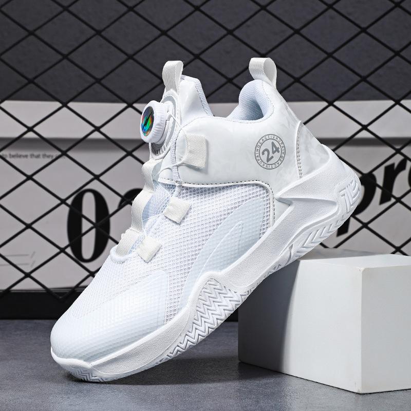 

Mesh children s sports basketball shoes Spring and Autumn new boys and girls rotating buckle breathable professional competition training shoes 40