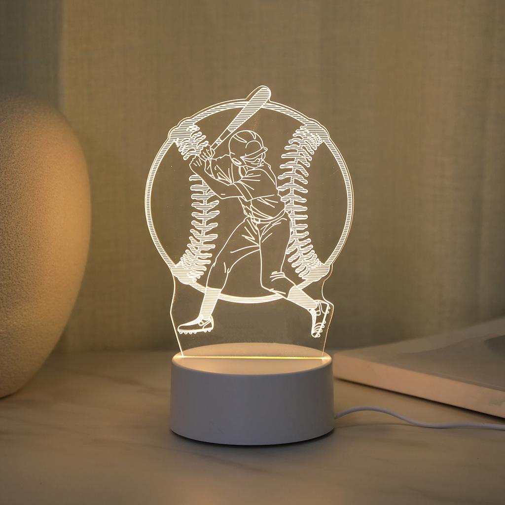 3D baseball boy acrylic visual night light for home decoration atmosphere night light suitable for bedroom lighting and tabletop