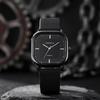 Luxury Brand Fashion Quartz Watch Square Dial Leather Men Business Wristwatch Black White Minimalist Watches Relogios Masculino