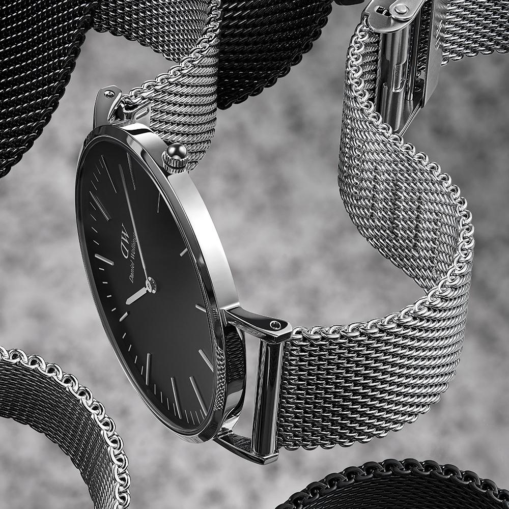 Danielwellingteon Classic Mesh Onyx Milanese Mesh Wristwatch