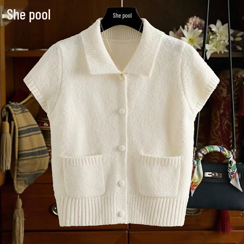 

Women s Lapel Short Sleeve Knit Cardigan One Size