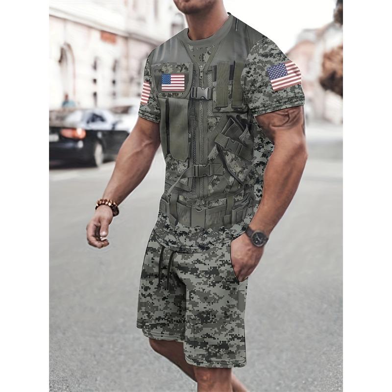Fashion Lion 3D Print Men's Set Summer Crew Neck Short Sleeve Top & Breathable Shorts Streetwear Casual Two-Piece Set