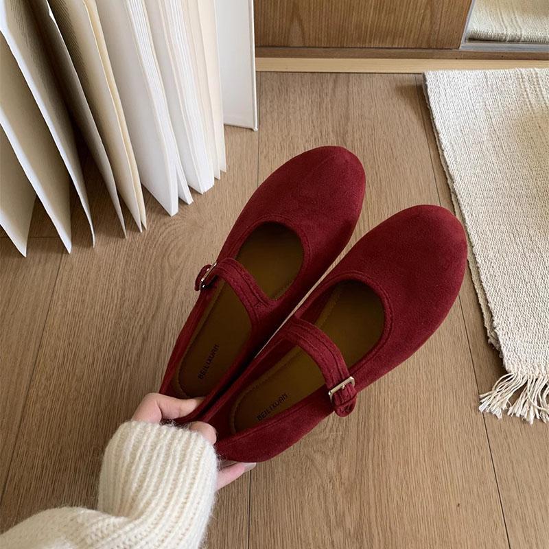 Fashion Shoes for Woman Flats Round Toe Casual Female  Candy Color Retro Mary Jane Shoes New Autumn Solid Flat Bottom Shallow Mouth Flat