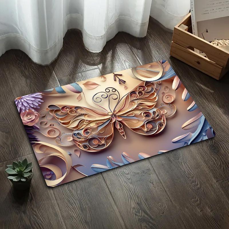 3D Butterfly Diatomite Floor Mat Bathroom Absorbent Non Slip Mat For Bathroom Door Entrance Quick Dry Feet Rug