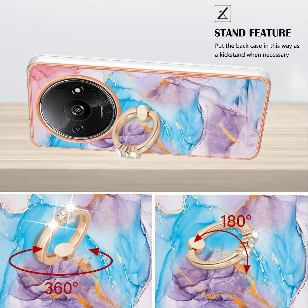For Xiaomi Redmi A3/Poco C61 4G Case with Ring Kickstand IMD Marble Pattern TPU Back Cover