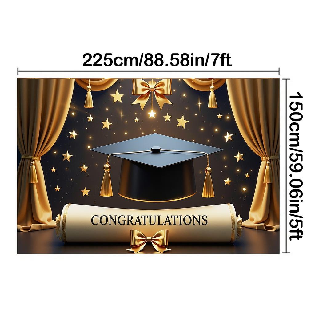 Golden Graduation Cap&Diploma Design Party Banner,for Celebrations,Home&Garden Events,Photo Studio Backdrop,Festivities,Graduation Party Decor