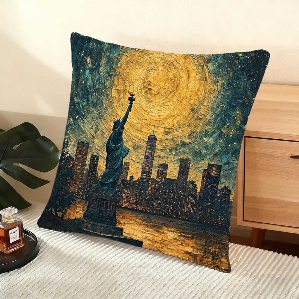 G-Goddess of L-Liberty Cushion Cover Silky Short Plush Home Sofa Cushion Cover - Invisible Zipper Home Decoration