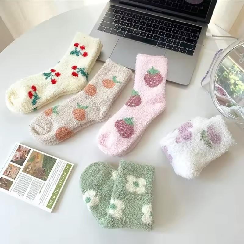 Kawaii Cute Socks Autumn Winter Thick Warm Soft Plush Women's Socks Coral Fleece Thermal Homewear Floor Sleeping Socks