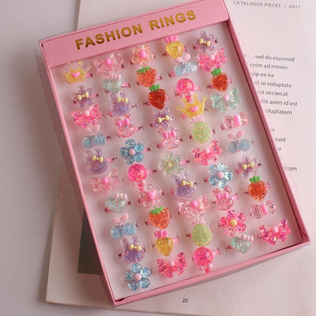 50Pcs Cartoon resin children's ring - Sweet flower ring - Gift box set finger ring - Party gift