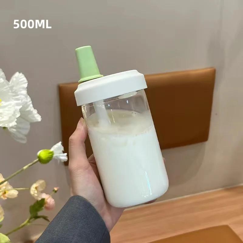 500/850ml Large Capacity Water Bottles Milk Juice Glass Cup with Lid Straw Bubble Tea Coffee Cups Drinkware Transparent