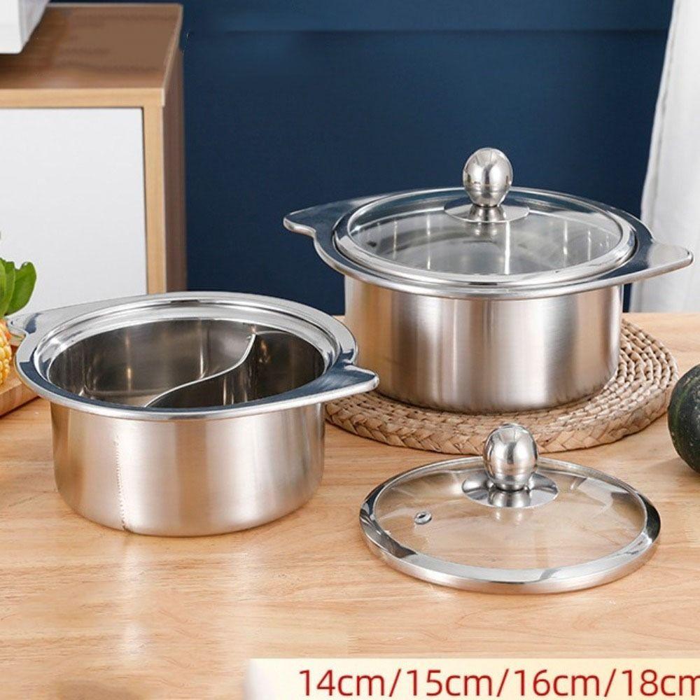 

Stainless Steel Cooking Boiling Pot One Person Hot Pot Portable Soup Pot Kitchen Saucepan 14cm-style 1