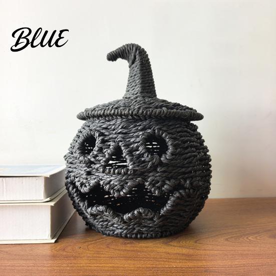 Handmade Woven Pumpkin Storage Handwoven Lantern Vintage Rustic Halloween Decor Hollow Smile Tiered Party Setting Accessories Face Jar with