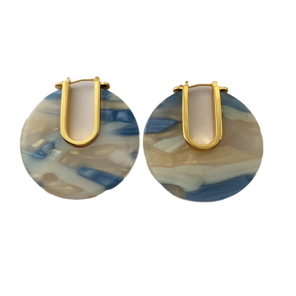 Fashionable Round Acetic Acid Unique Marbled Stud Earrings, Innovative Temperament, High-End Simplicity, Atmospheric Personality, Versatile Earrings