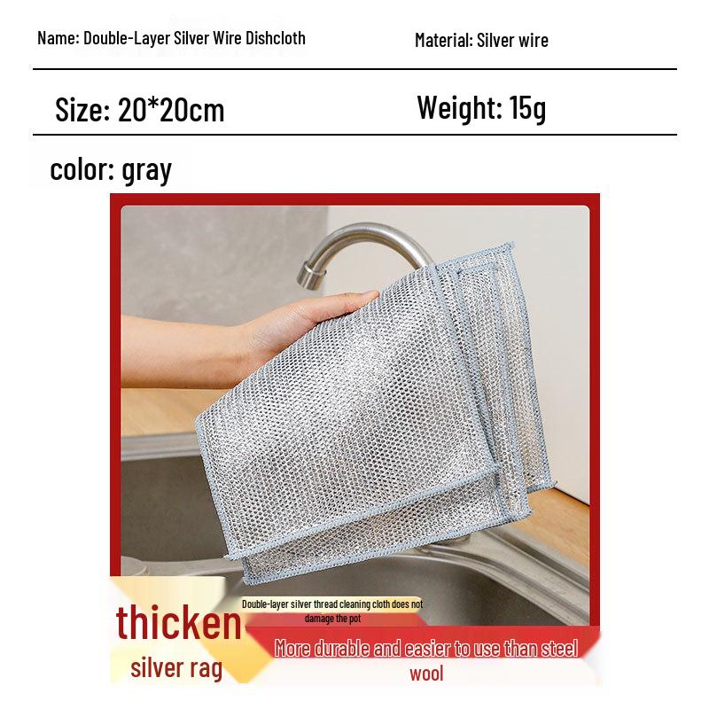 Oil-Repellent Dishwashing Cloth with Silver Thread and Steel Wire for Kitchen Cleaning Individual Piece