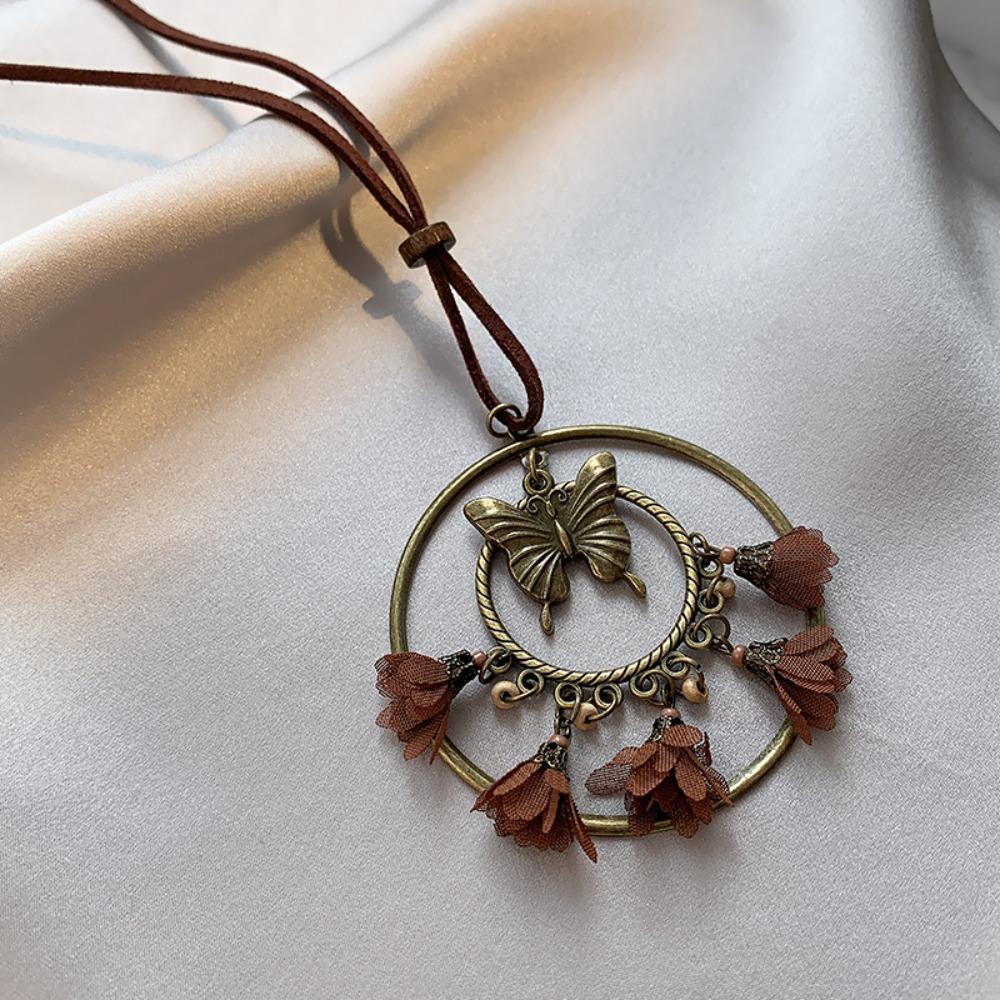 Wood Long Sweater Chain Flower Bohemian Style Necklace Ethnic Style Necklace Girls Gifts