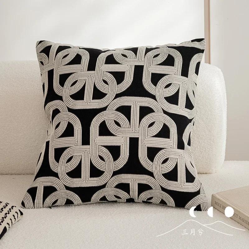 Light Luxury Sofa Pillow Cover New Chinese Modern Minimalist Model Room Decoration Pillow Backrest Headboard Cushion Cover