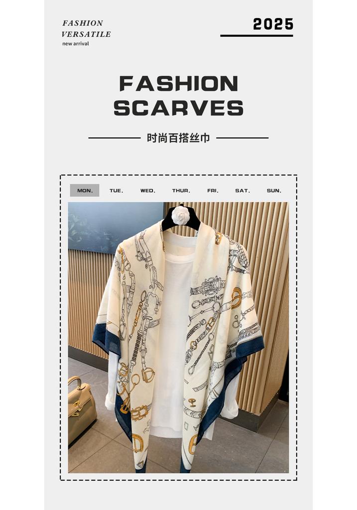 High-end shawl summer thin scarf women's fashion large square scarf air-conditioned room neck protection silk scarf sun protection shawl scarf