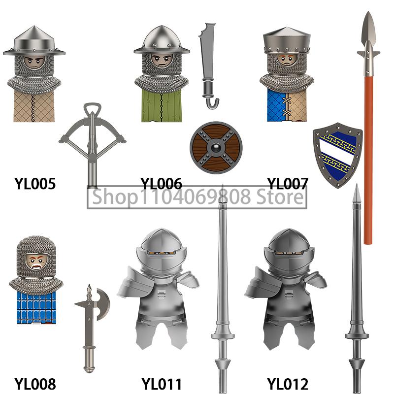 MOC Medieval Military Figures Building Blocks Castle Militia Soldier Dragon Gothic Knight Helmets Swords Shield Bricks Toys N06