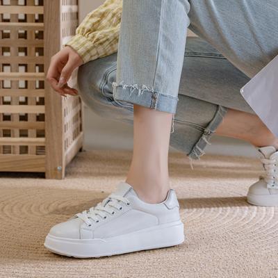 Genuine Leather White Shoes Women's Board Shoes 2025 New Spring and Autumn Casual Breathable Thick Sole Single Shoe Large Size