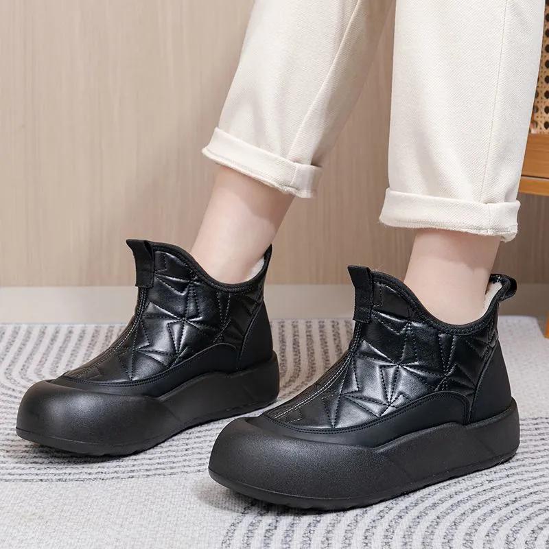 Winter Women's Cotton Boots Casual Slip-On Snow Boots with Fleece Lining and Anti-Slip Design