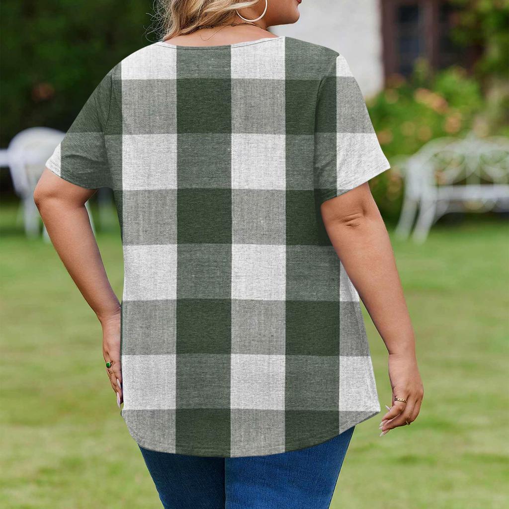 Women's Plus Size Fashionable Casual Loose-Fit Short Sleeve Elegant V Neck Blouse For Work