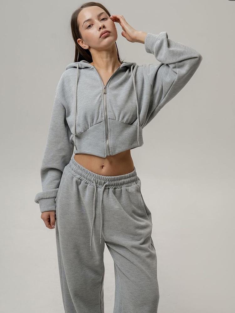 Women's Casual Solid Color Hoodie & Lace-up Pants Two-Piece Set