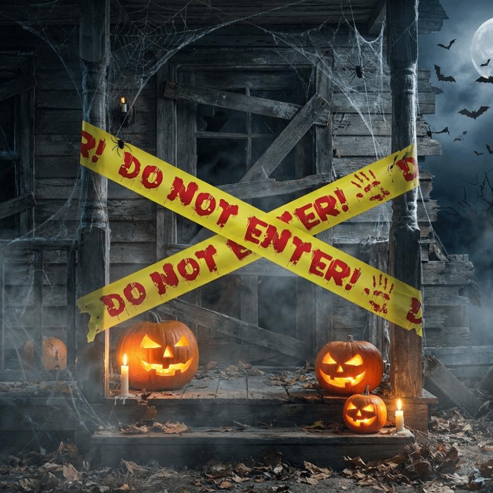 Blood Splatter Design Halloween Horror Caution Tape Bright Yellow Barrier Tape Security Barrier