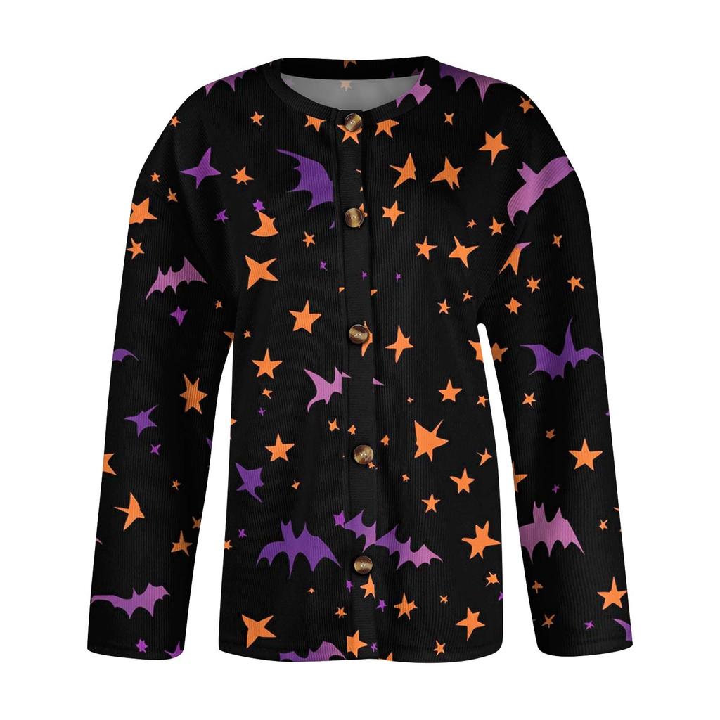 Modische, bedruckte Strickjacke mit langen Ärmeln und Knopfleiste für Damen