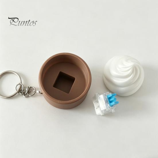 Decompression Button Keychain 3D Printed Simulation Cake Fidget with Metal Key Ring, Dessert Squeeze Toy Click & Detachable Design, Cute Food