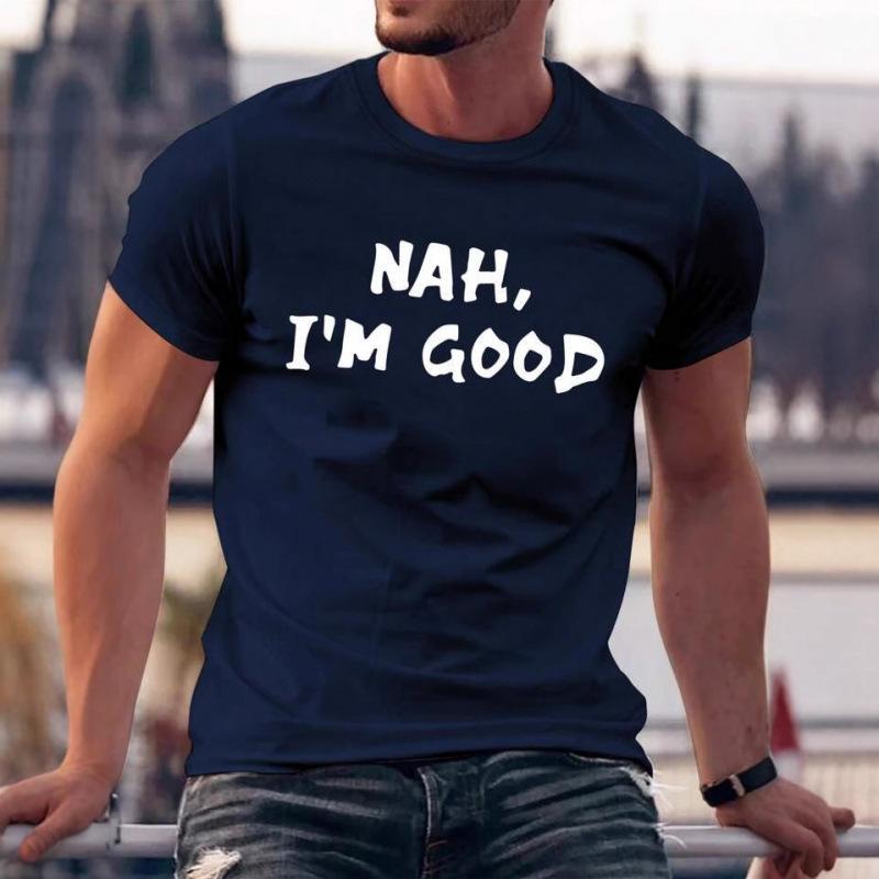 Men Fashion Crew Neck Short Sleeve Letter Print Cotton T Shirt Top