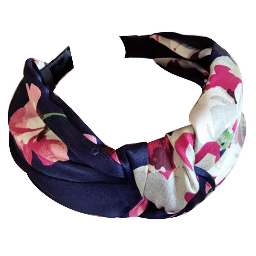 

FLH для женщин и девочек с цветочным принтом, широкий ободок с узлом, обруч для волос, повязка на голову, аксессуары для одежды One Size сапфир синий
