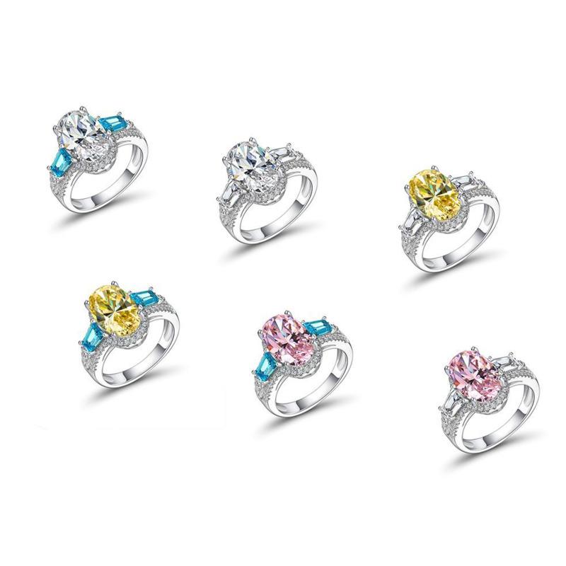 GICA GEMA Sterling Silver Wedding Rings For Women Big Oval Pink White Yellow High Carbon Diamond Party Fine Jewelry