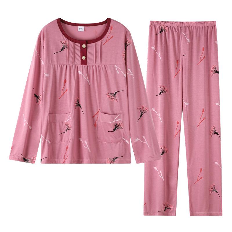 Women's Plus Size Knitted Cotton Home Wear for the Middle-Aged and Elderly - Suitable for Autumn and Spring