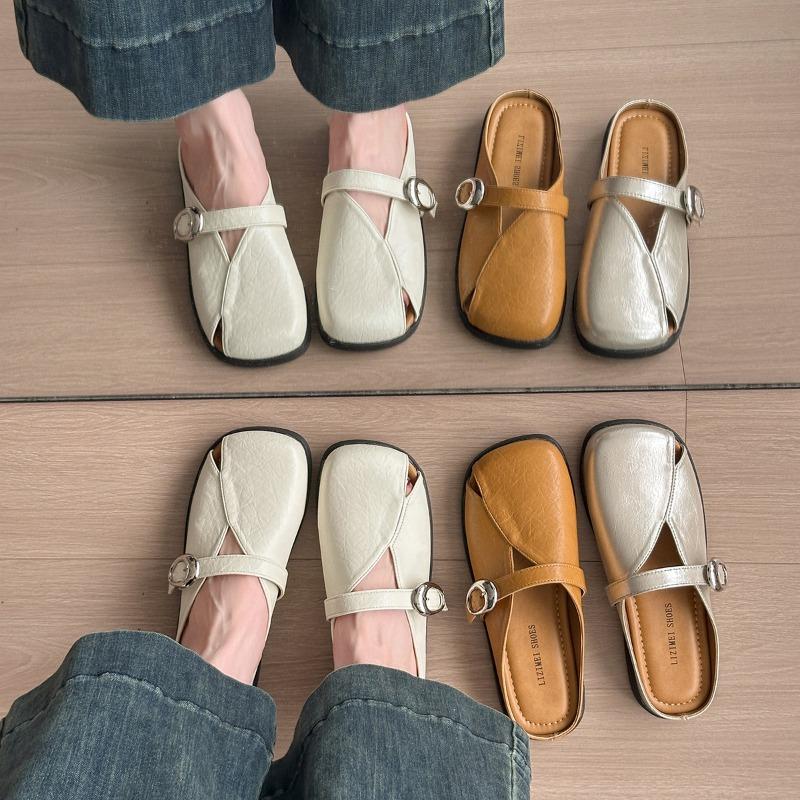 Summer wear lazy people with one foot and half slippers women's retro cool slippers low-heeled square head shoes