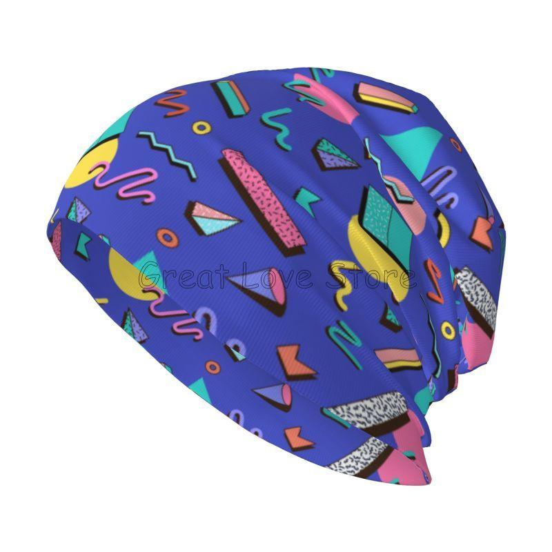 Retro 80s 90s Pop Art Print Knit Hat Women Men Outdoor Hat Beanie Caps Chemo Hat Slouchy Headwear Casual Black