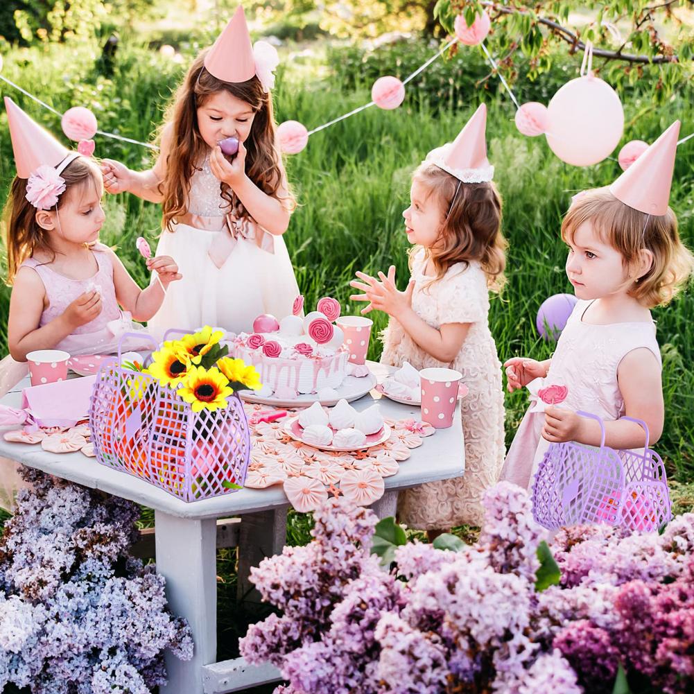 2Pcs Summer Jelly Bag Storage Basket Beach Basket Sundries Vegetable Basket Hollow Jelly Bag Girl Handbag Jelly Beach Tote Bags