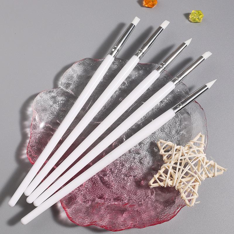 5Pcs/Set Silicone Nail Art Pen Brush UV Gel Polish Tip 3D Acrylic Flower Carving Embossing DIY Dotting Polish Brushes Sculpture Pen DIY Manicure Tool