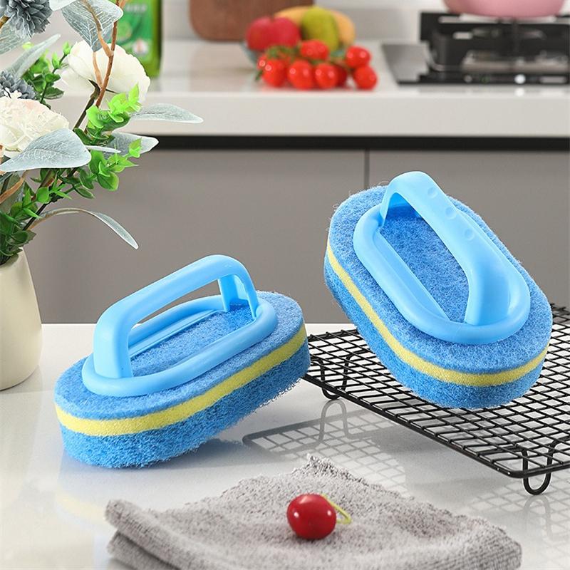 6/3/1Pcs Household Cleaning Brush with Handle Sponge High-Density Thick Scouring Pad Kitchen Bathroom Toilet Wall Clean Brush